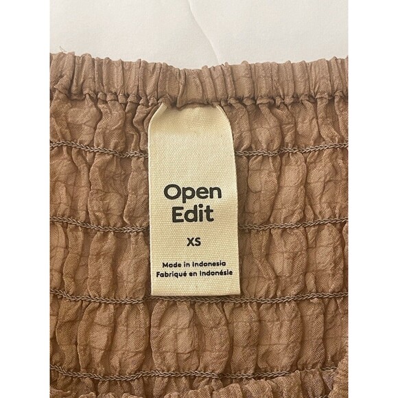 OPEN EDIT  Smocked‎ Semisheer Miniskirt - Tan Chanterelle Size XS - Picture 5 of 7